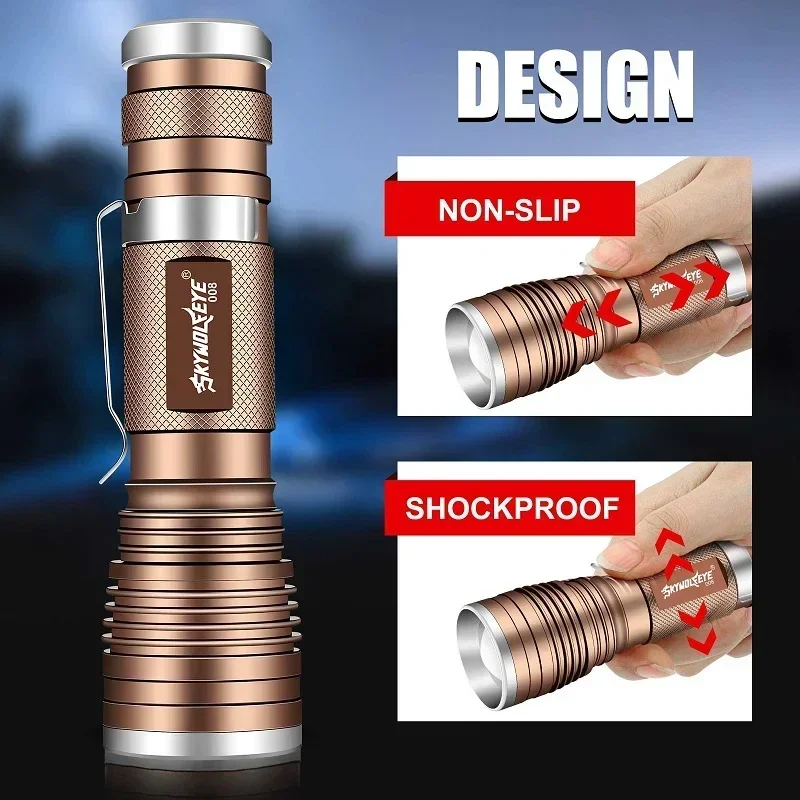 Skywolfeye Super Bright Zoomable Led Flashlight Set Waterproof Tactical Torch with Usb 4 Slot Charger for Camping Hiking Reading