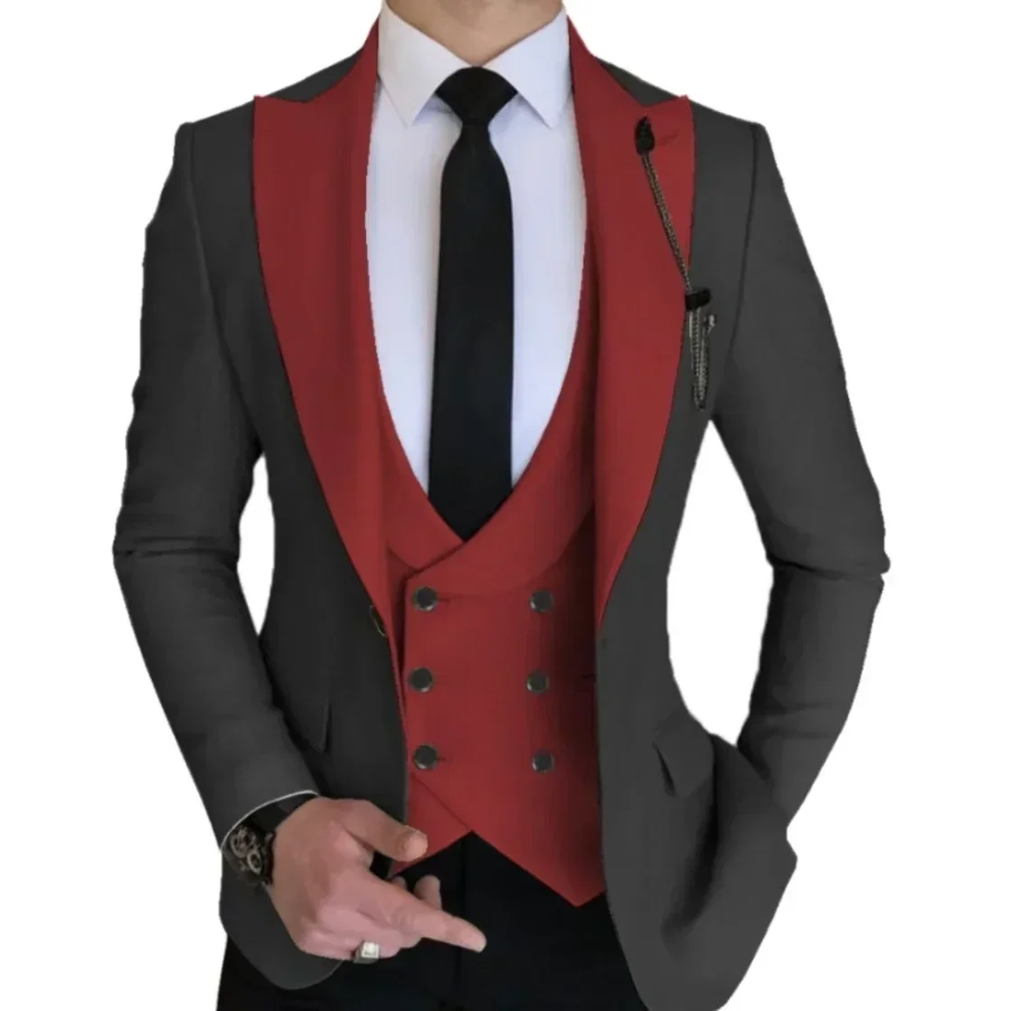 Formeller Herrenanzug, 3-teilig, Blazer, Weste und Hose, schmale Passform, Smoking, spitzes Revers, Brautkleider, Abschlussball, Abendkleid, Business