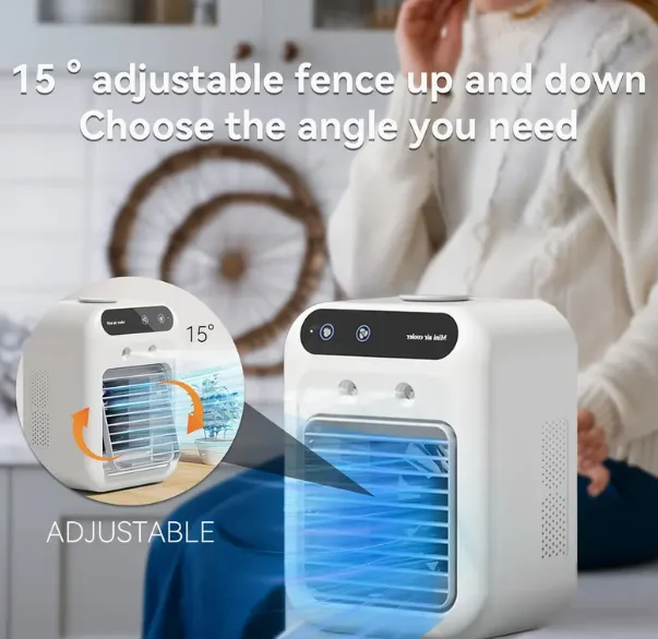 

1pc Portable Air Conditioning Fan with Dual Motors & 3-Speed WaterMist Cooling - USB Rechargeable， Travel, Camping