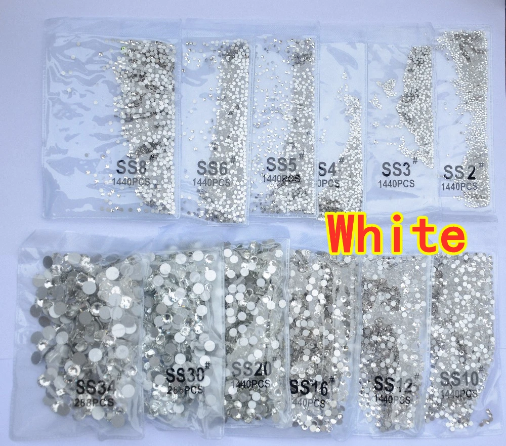 Super Glitter ss3-ss50 คริสตัล AB แบน Non HotFix เล็บ Art Rhinestone 3D แก้วตกแต่งเล็บเสื้อผ้าผสม Rhinestone