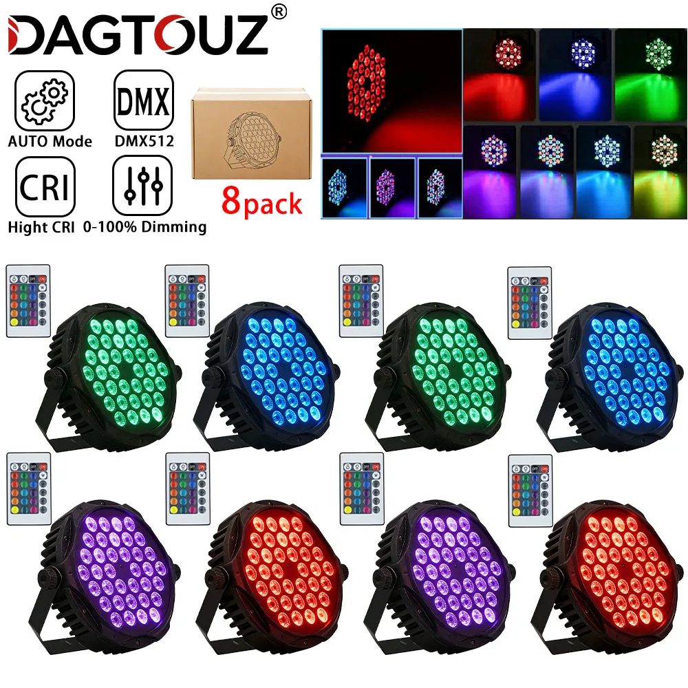 

DAGTOUZ 8-Piece 36-LED Professional Par Light with RC and DMX512 for Home Parties DJ Disco Stage light Wedding Ambient Lighting
