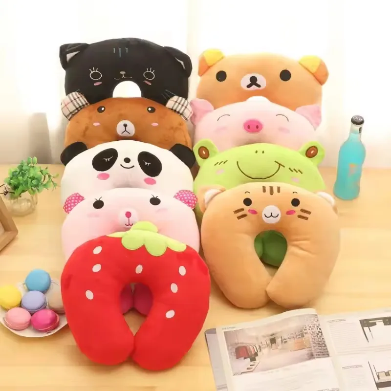 Bonito dos desenhos animados animais em forma de u travesseiro viagem carro cabeça pescoço resto travesseiro apoio cabeça resto almofada panda gato urso coelho porco 2023
