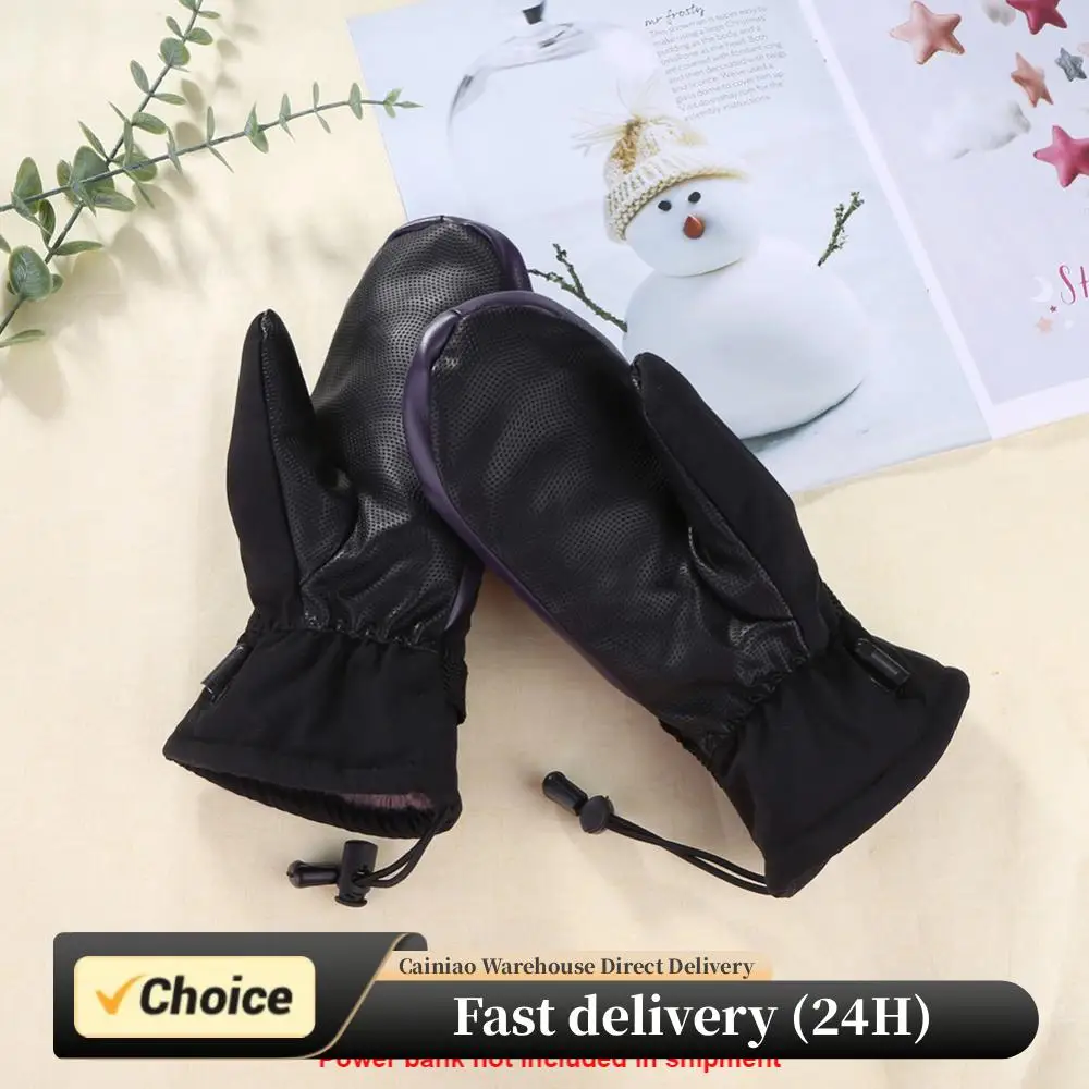 

Double-Side Heating Electric Heated Mittens USB Winter Ski Gloves Fleece Warm Anti-Slip for Ice-Skating (Power Bank Not Included