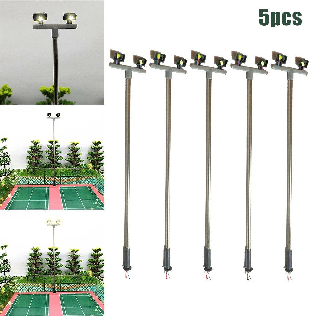 5pcs Twin LED Yard Lights 12cm Height 3V- White Flood Lamps For OO Gauge 1:76 Scale Model Railway Train Scenery Layout Decor