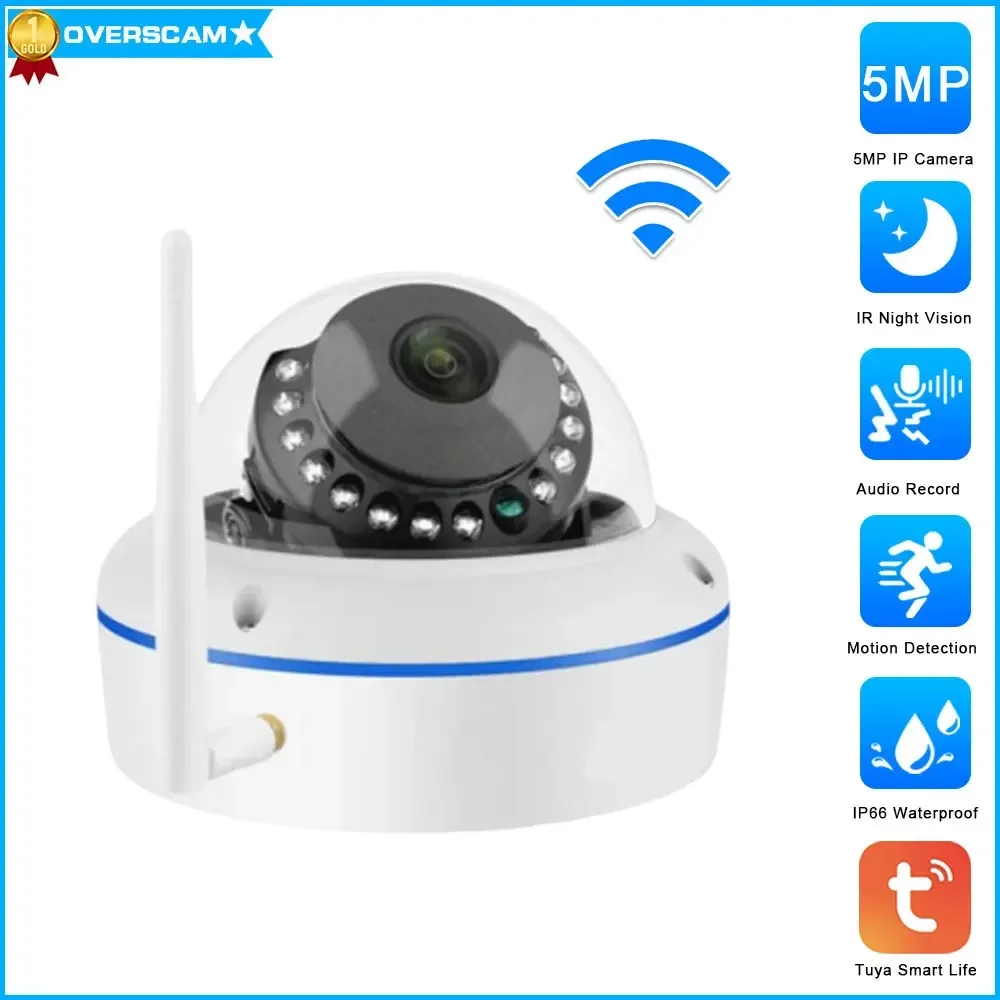 

Tuya Smart Life 5MP Camera Wifi Vandal-proof P2P TF Card Slot CCTV Dome Camera Wireless Wired Audio Recorded Security Optional