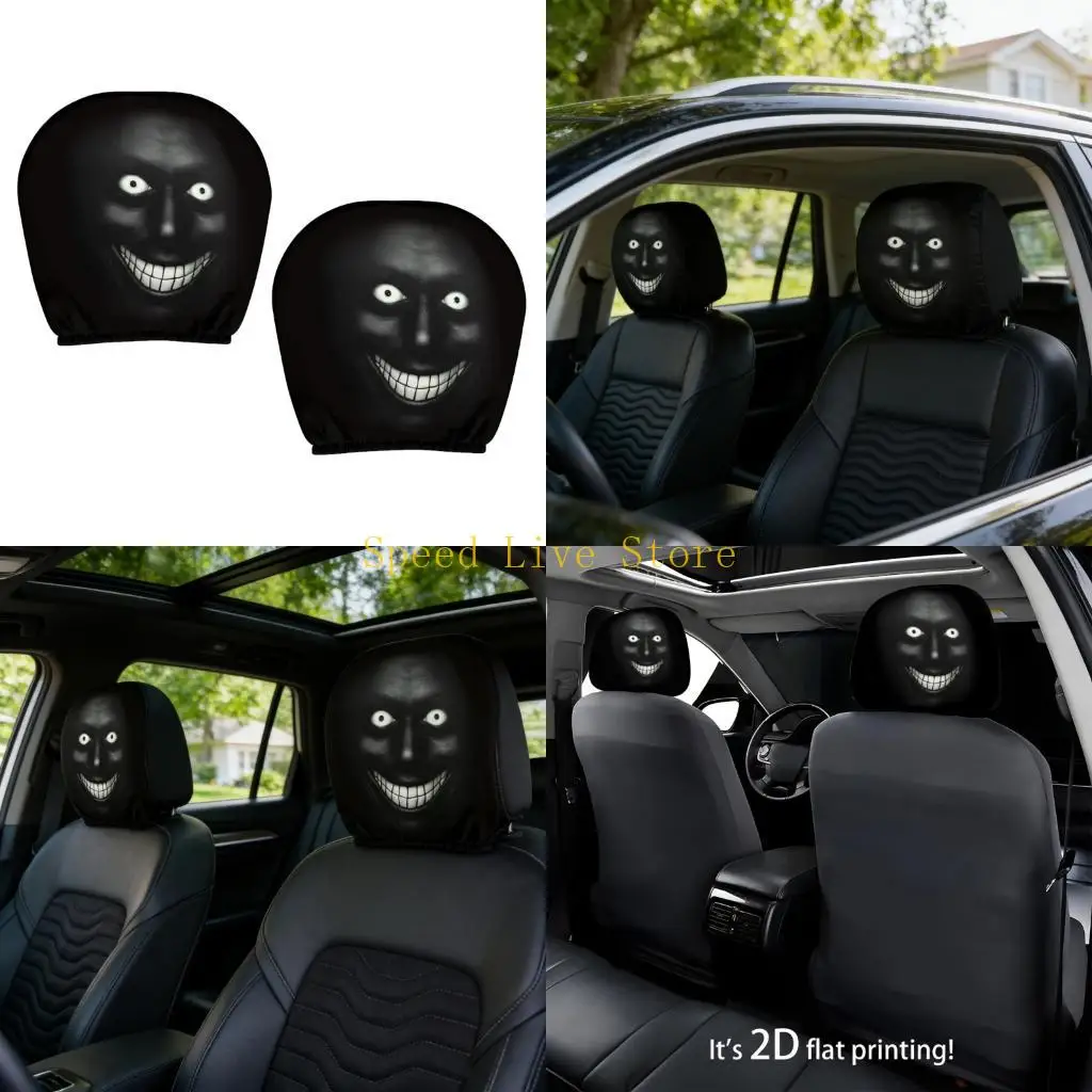 547C 2PCS Halloween Themed Car Headrest Covers Funny Cartoon Styles Washable Fabric