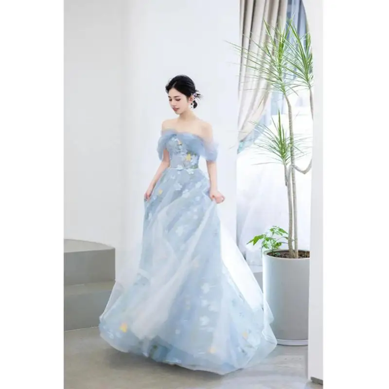 Xianxian Flower Strapless Bridal Puff Dress Wedding Toast Dress Birthday Banquet Wedding Dress Evening Dress Customized