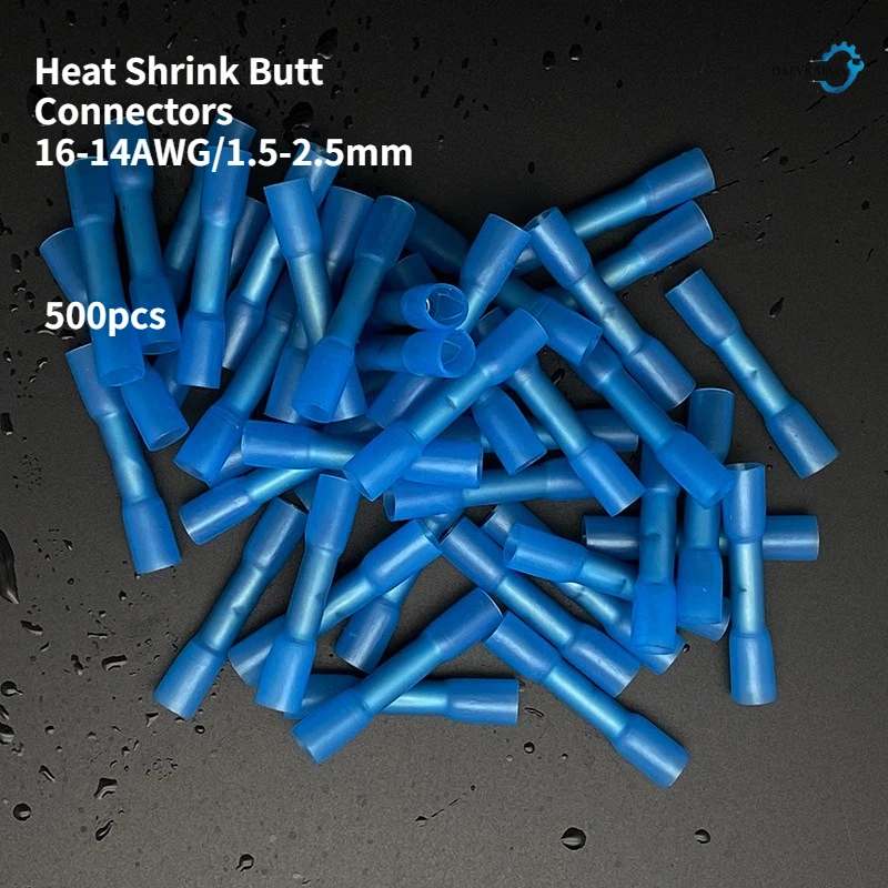 25/50/100/200/500pcs 16-14 AWG Blue Heat Shrink Inline Wire Connectors Heat Shrink Butt Terminals Insulated Waterproof Wire Crim