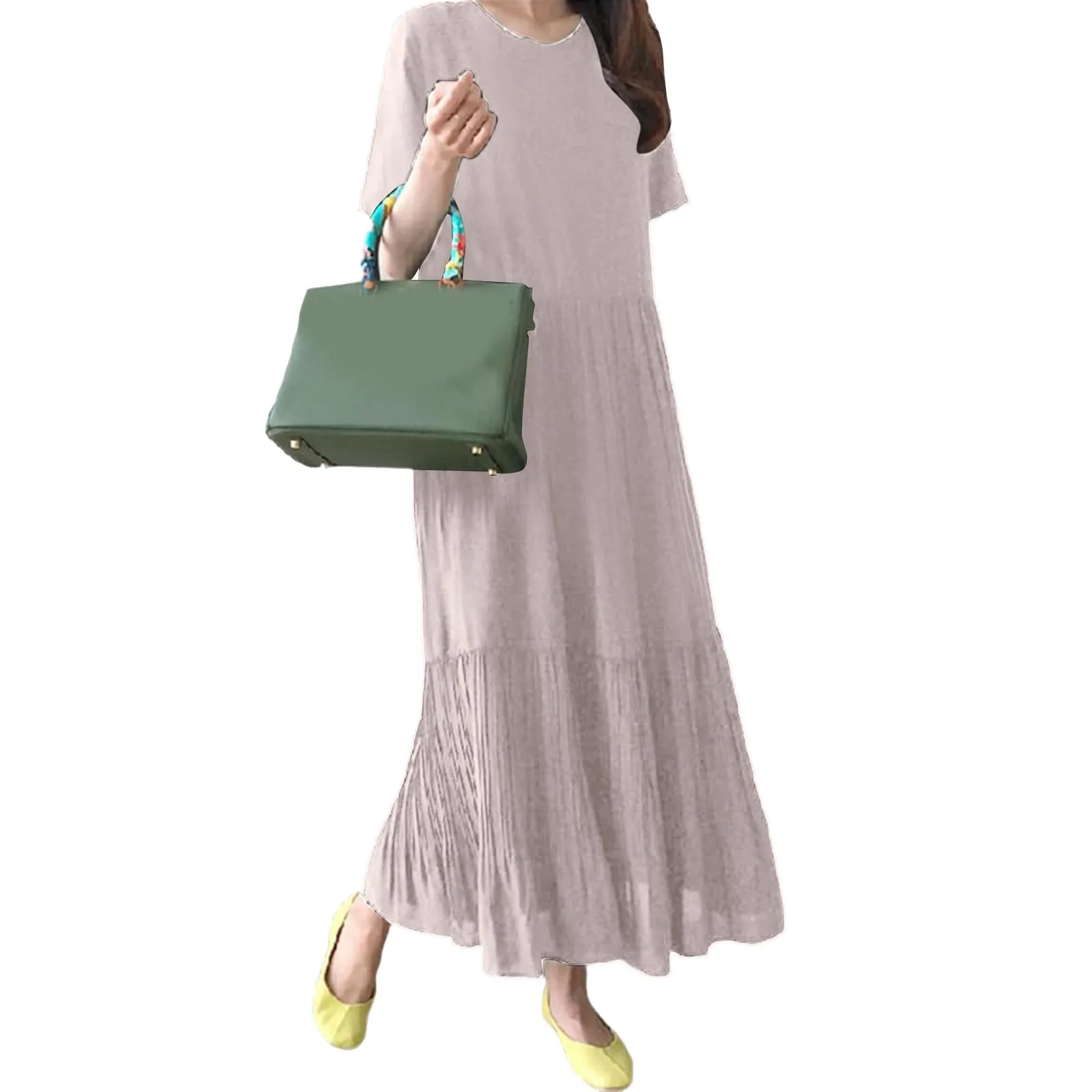 Bureau dame grande taille Patchwork t-shirts robes longues femmes couleur unie plissée Robe d'été décontracté paily pull Maxi Robe Robe