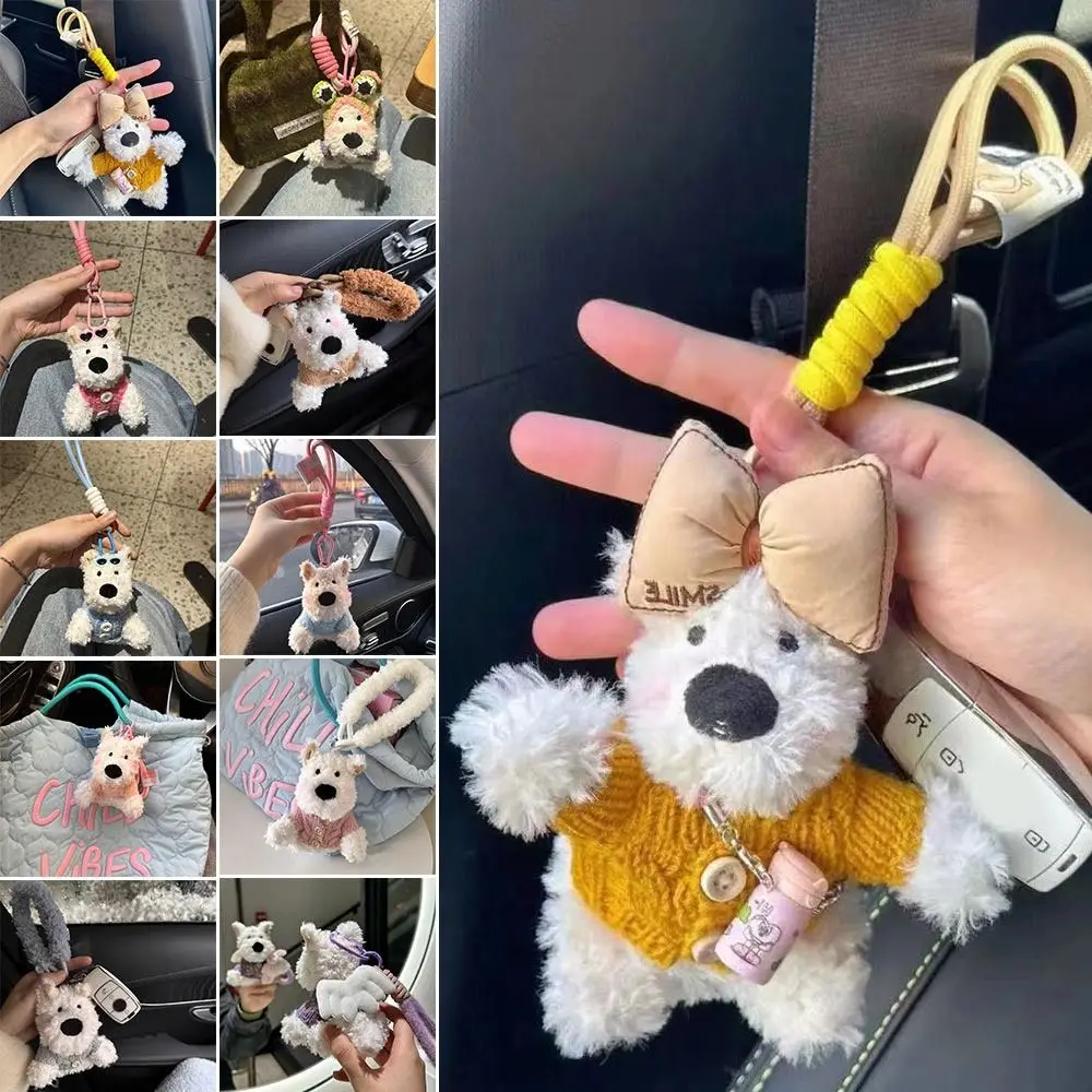 Cute Cartoon West Highland Dog Keychain Stuffed Dolls Hanging Ornament Puppy Pendant Plush Backpack Key Chain Bag Accessories
