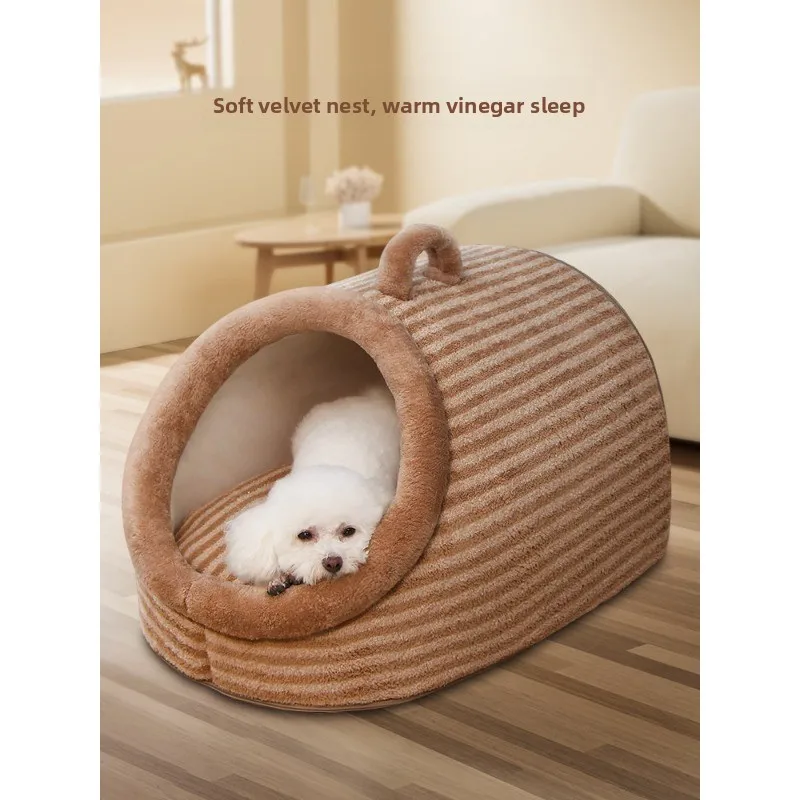 Kennel Four Seasons Semi-Closed Dog House Pet Cat Nest Winter Warm Sleeping Dog Bed Pet Nest