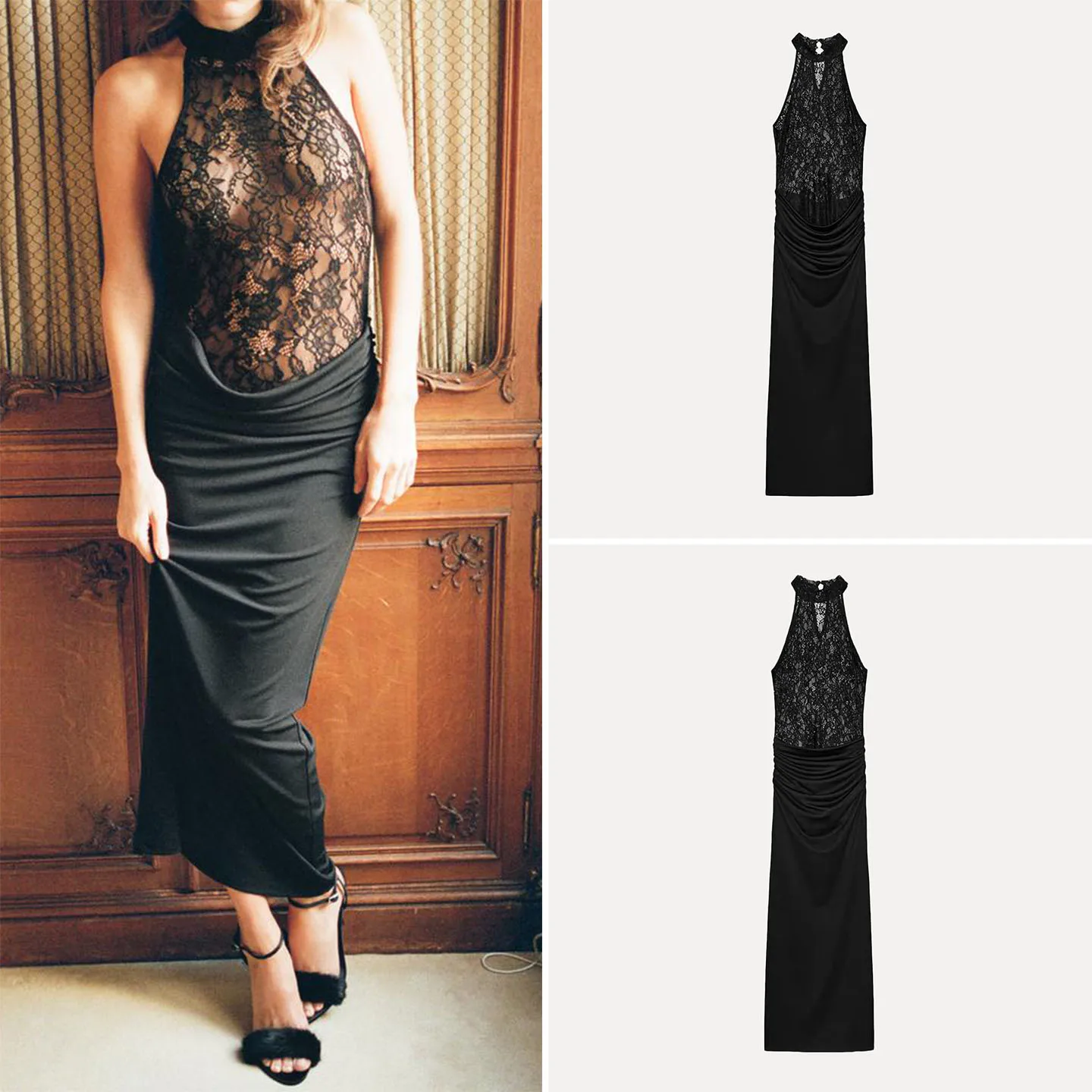 

ZADATA 2025 New Fashion Women's Dress Personality Mosaic Neck Hanging Design Sleeveless Standard Fit Daily Wear