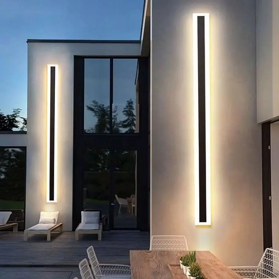 

AC 110V-220V Modern 3000K Warm White LED Outdoor Linear Strip Wall Lamps Sconce Long LED Wall Light