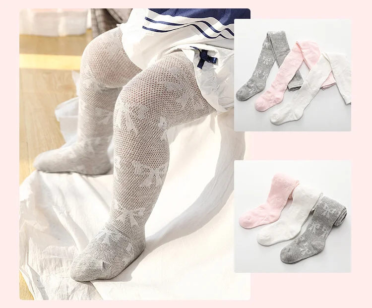 0-24 Monate Neugeborenen-Babystrumpfhosen für Mädchen, Frühling, Sommer, Mesh-Schleife, einfarbige Strumpfhose, dünne, atmungsaktive Baumwollstrümpfe für Kleinkinder, neu – Detail 2
