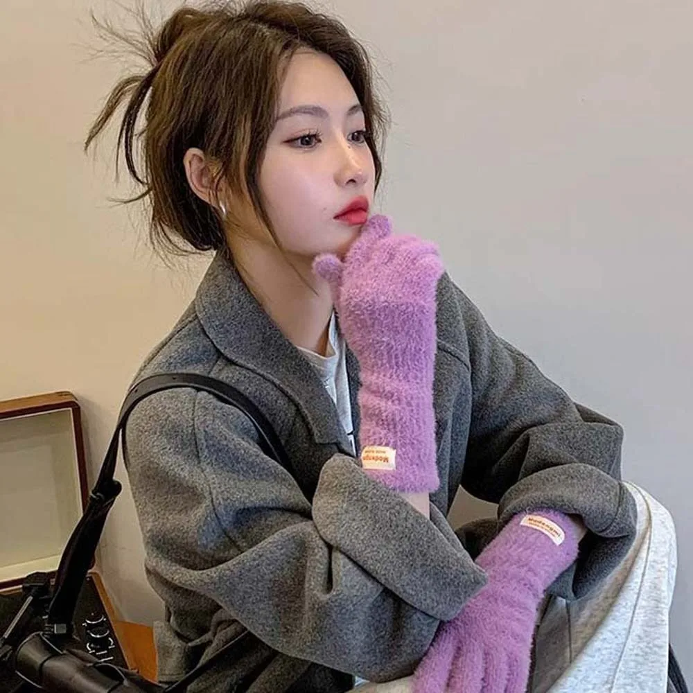 

Индивидуальные перчатки Y2K с мягкими пальцами, ветрозащитные перчатки ярких цветов с сенсорным экраном, теплые варежки из искусственной кроличьей шерсти, антихолодные варежки для улицы