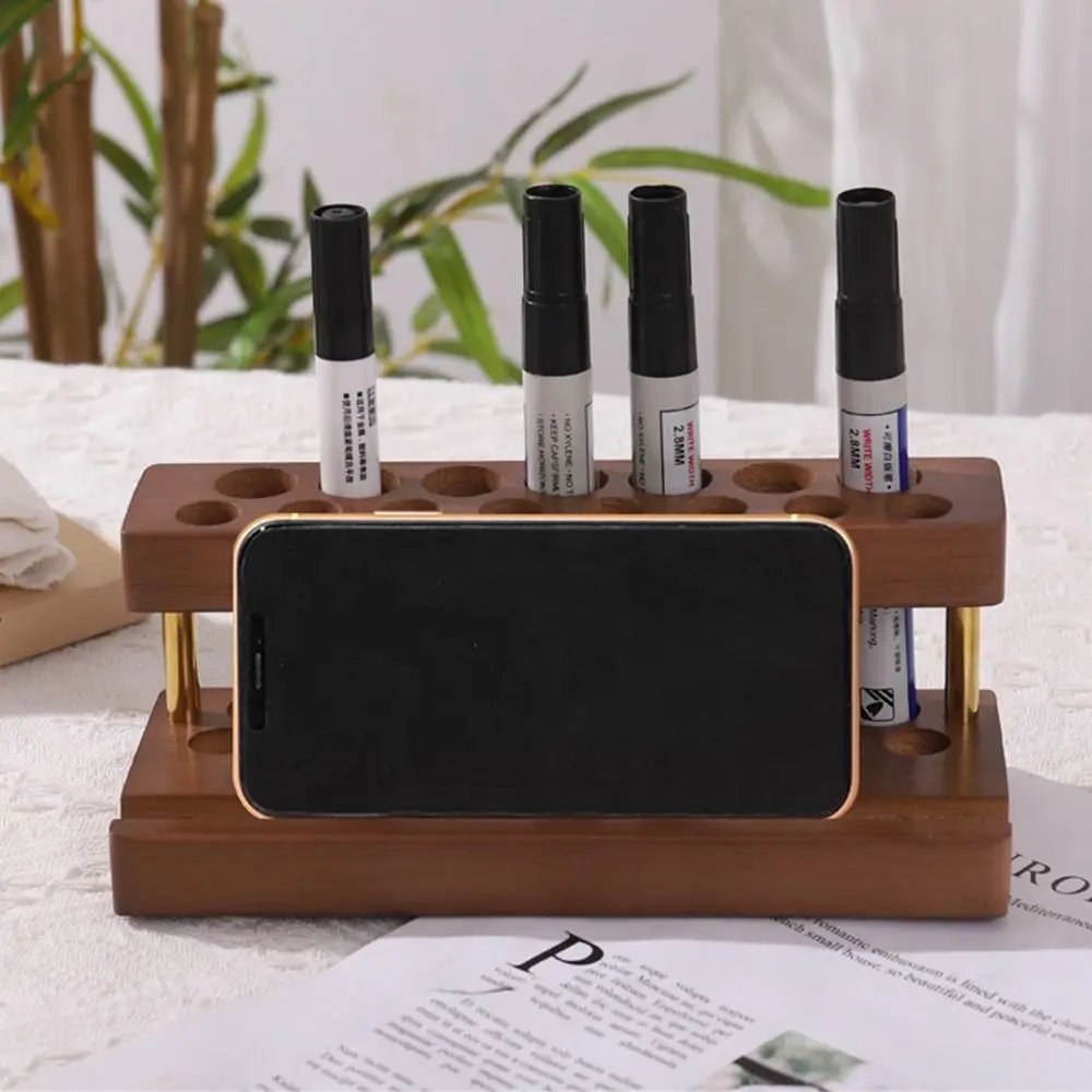 9/15 Slots Walnoot Pennenhouder Creatieve Multifunctionele Make-up Borstelhouder Telefoon Stand Pen Lade Borstel Vitrine Kantoor/School