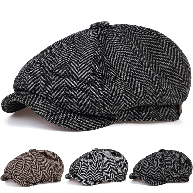 Men Casual Newsboy Hat Autumn Winter Diamond Check Retro Beret Hat Casual Hats Octagonal Cap Hip Hop Berets