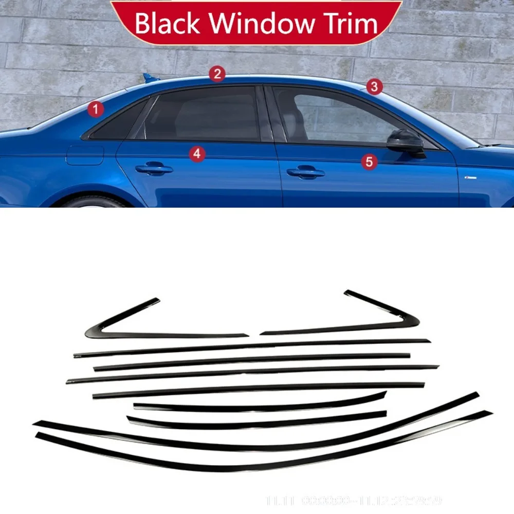 Für Audi A4 2009-2025 Fensterzierleisten Chrom Schwarz Warrior Style Formteile Karosserie-Kit Zubehör