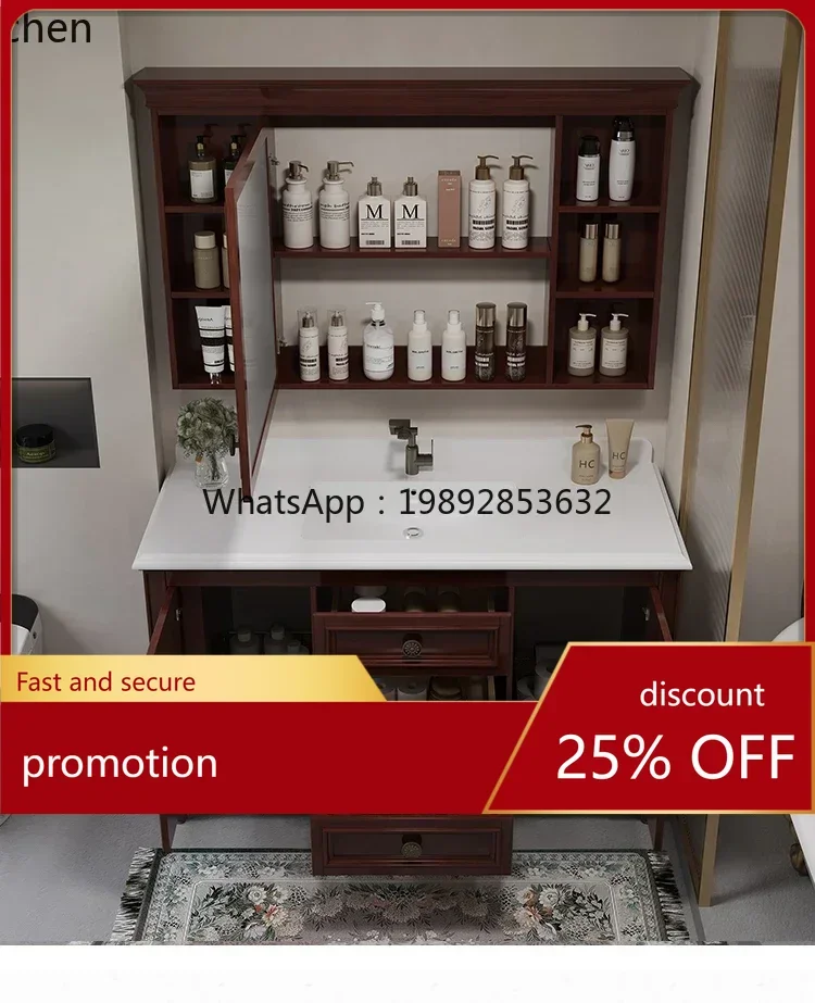 

YFY retro solid wood bathroom cabinet floor-to-ceiling washbasin toilet wash basin cabinet group