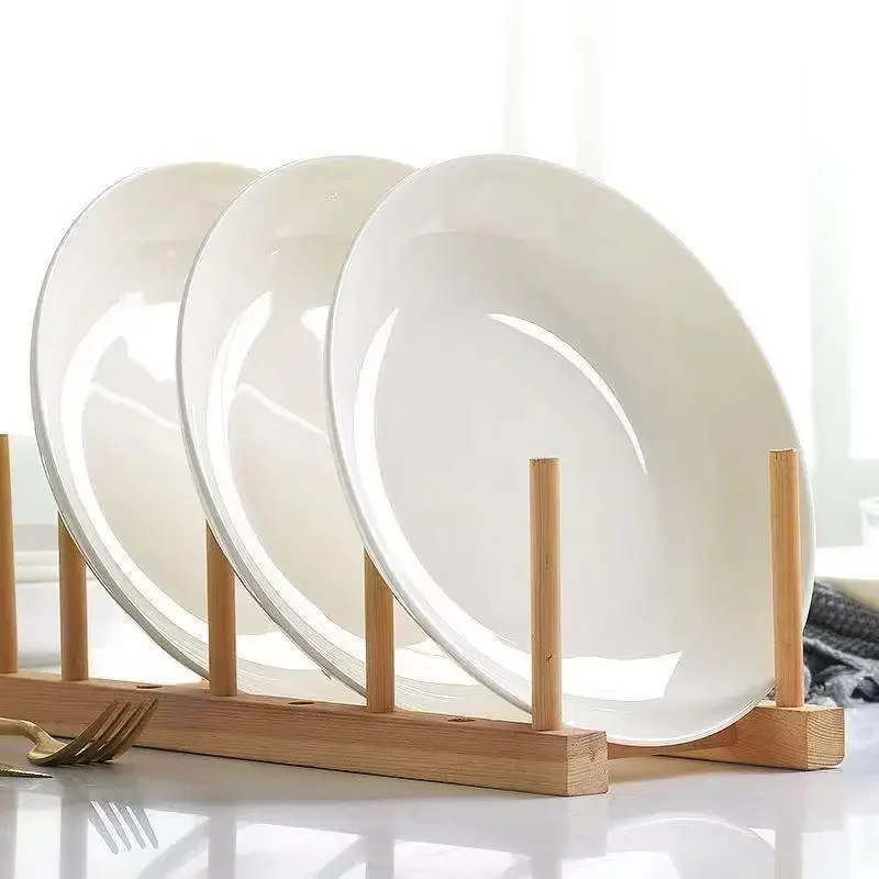 Round White Porcelain Deep Plates, Household Multi-purpose Ceramic Dinner Plates for Rice Vegetables Daily Tableware