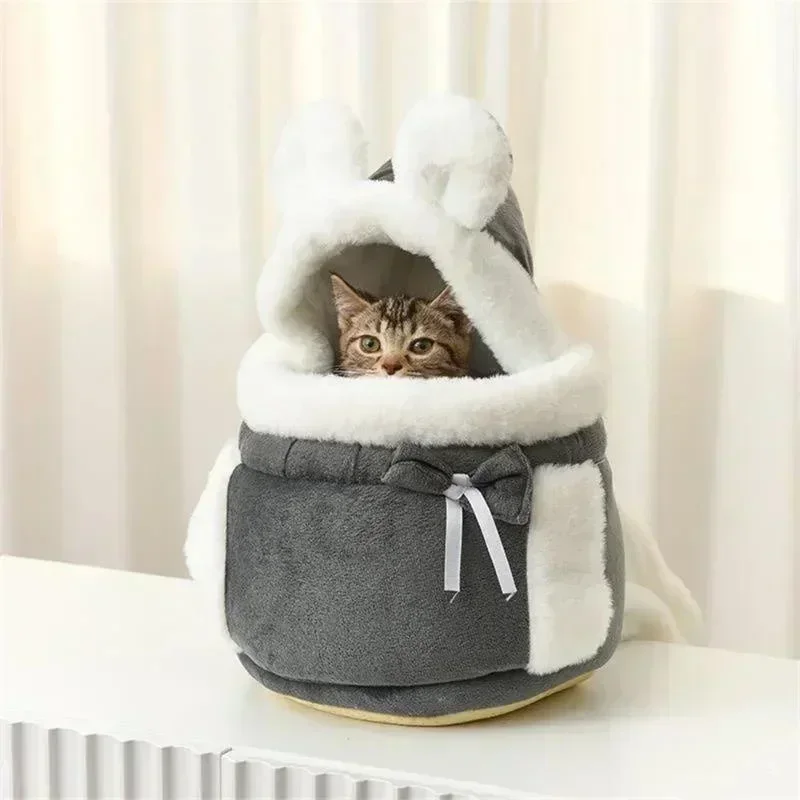 Pet Backpack Warm Travel Bag for Cat Dog Portable Small Animal Cage Outgoing Plush Bag Cat Winter Travel Bag Cat Handbag