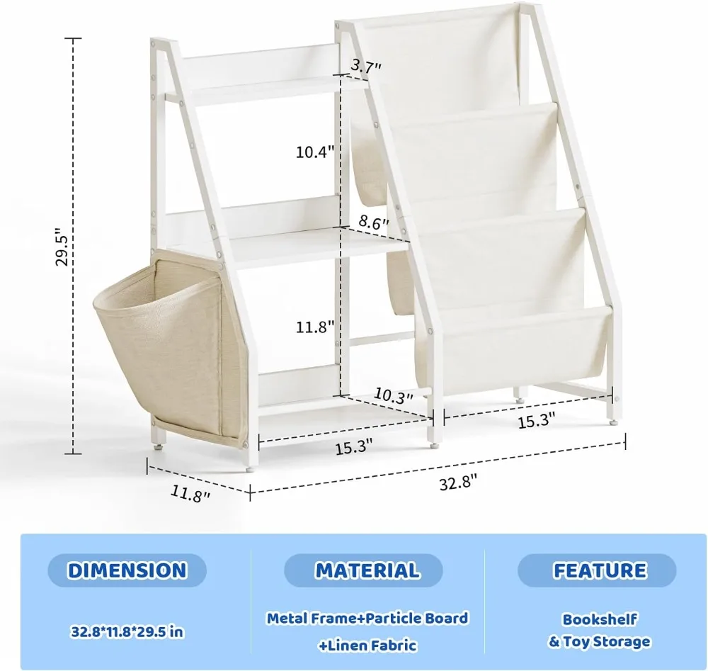 Kids Bookshelf and Toy Organizer, Estante de 3 camadas para crianças, Estante Montessori, Estante de livros para quartos, Quarto