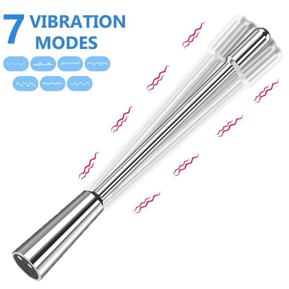 Enchufe uretral de Metal para hombre, vibrador de acero inoxidable con 7 velocidades, dilatador de catéter, juguete sexual