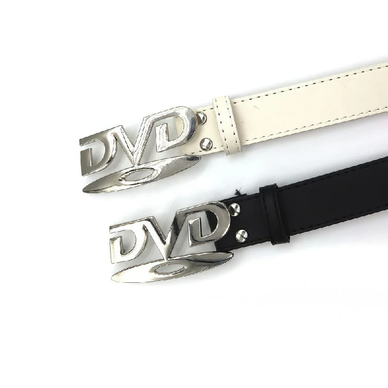 Y2k Retro Dvd Metal Buckle Belt For Men Women Streetwear Cyberpunk Pu Leather Waist Strap Harajuku Casual Jeans Trousers Belt