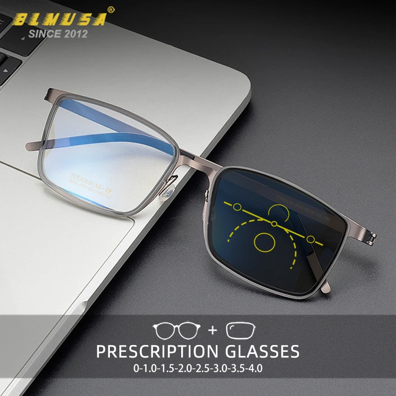 

BLMUSA Men Vintage Reading Glasses Multifocal Anti Blue Light Titanium Eyeglass Progressive Photochromic Customization Glasse ﻿