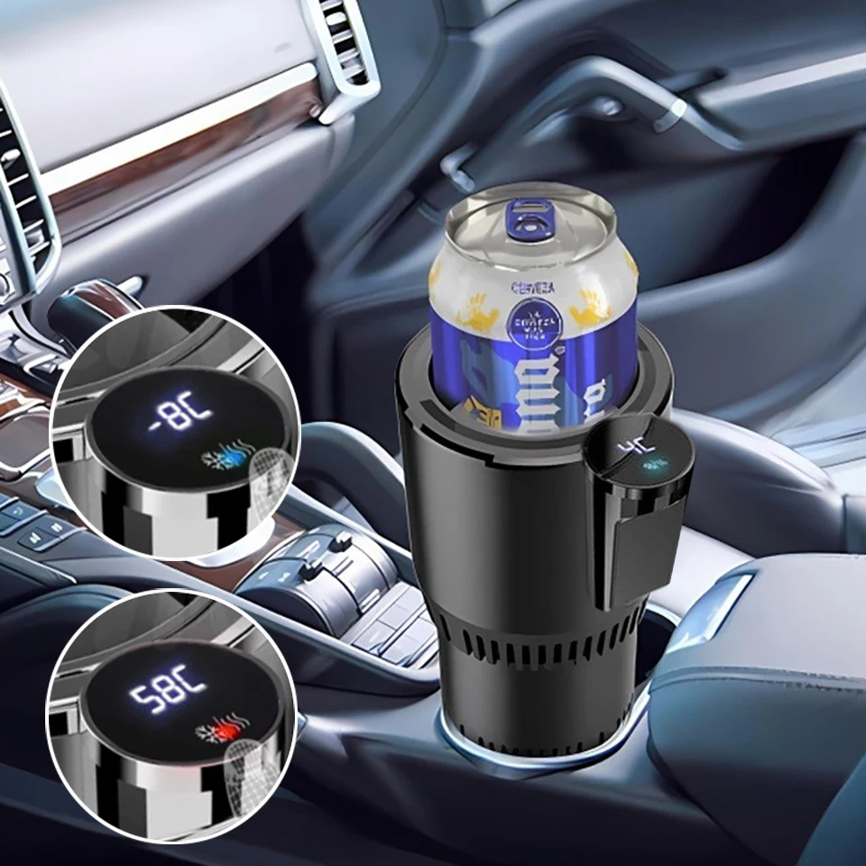 Portable 2-in-1 Smart Car Cup Holder Cooler & Heater LED Temperature Display With Touch Control Keeps Drinks Cold or Hot ﻿