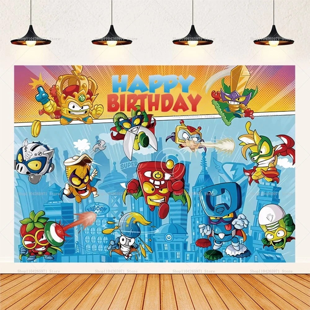 Cartoon SuperZings Photography Backdrop Children Birthday Decoration Backdrop Party Supplies Baby Shower Banner Photo Studio view 3