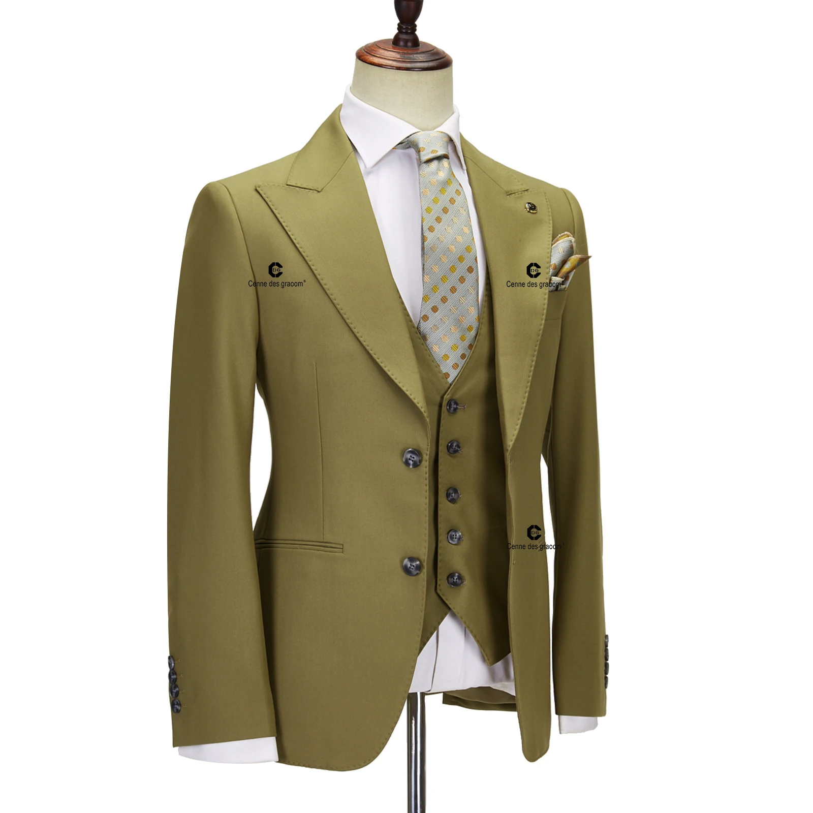 Cenne des Graoom-clássico fit ternos formais para homens, cor sólida blazer colete e calças set, reunião de negócios, casamento, uso diário, 2 botões