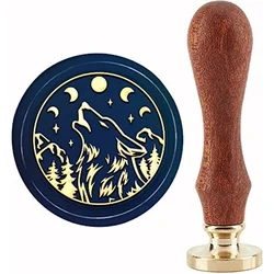 Timbro sigillo di cera di lupo timbri di ceralacca Vintage da montagna Moon Star 30mm timbro di legno retrò testa in ottone rimovibile