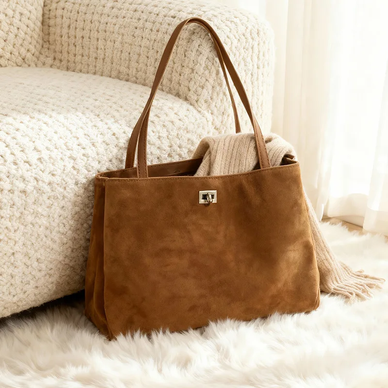 

Ladies' High Quality Suede Tote Bag Frosted Leather Handbag Classic Large Capacity Niche Fashion Lazy Bag Crossbody Bag Work Bag