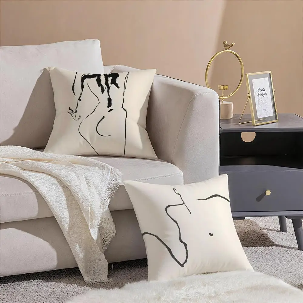 style bold Sexy Sample Line Body Anime Cartoon Cushion Cover Linen Pillow Case Soft Breathable Protective Couch Room Decoration