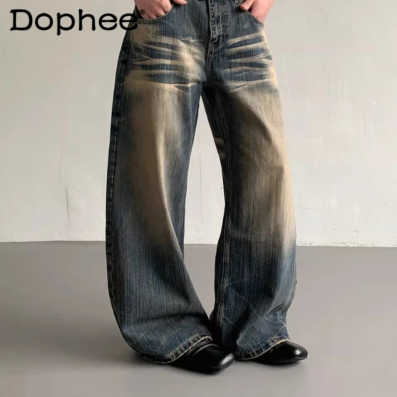 

Men's Women's 2026 Spring Fashion Jeans Straight High Waist Wide Leg Denim Pants Pocket Decoration Loose Comfort Denim Trousers