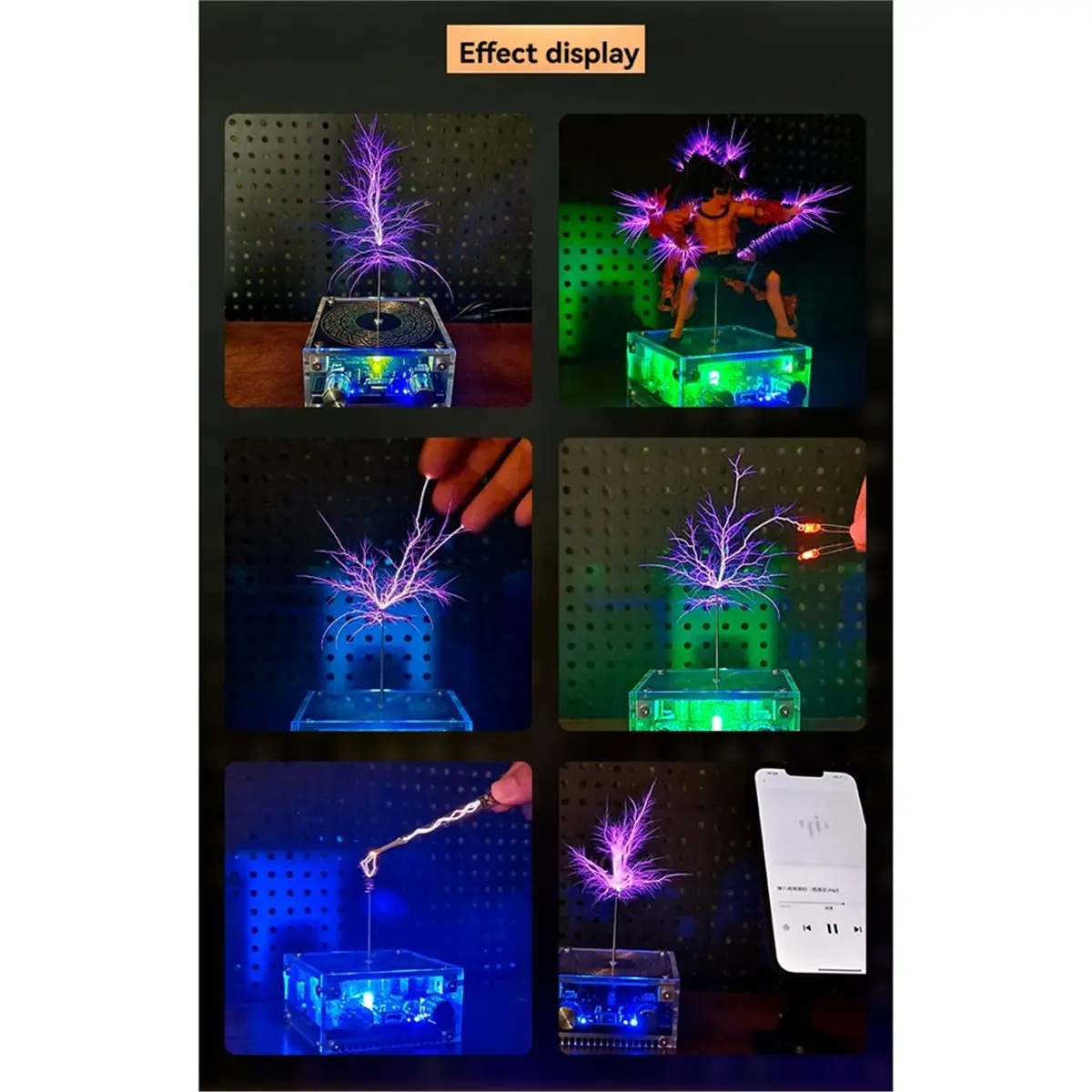 wilwill Music Tesla Coil Bluetooth Arc Plasma Loudspeaker Music Box Bluetooth Audio Decoder with Colorful LED Lights US Plug