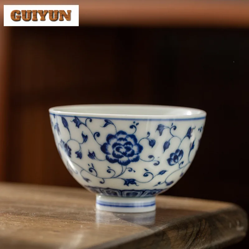 90 مللي ريترو الأزرق والأبيض فنجان الشاي اليدوية وعاء الشاي مجموعة من أكواب الشاي تذوق رائحة كوب تشازان ماستر أكواب الشاي الديكور