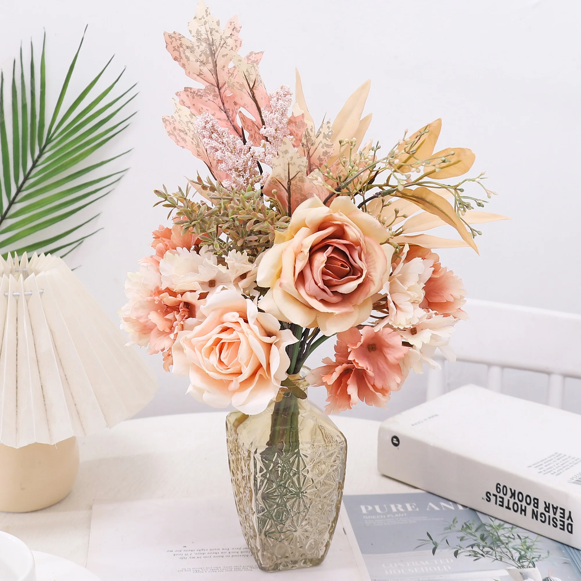 

Burnt Artificial Flowers Handmade Rose Bride Bouquet Wedding Home Room Outdoor Table Decoration Valentine's Day Gift Accessories