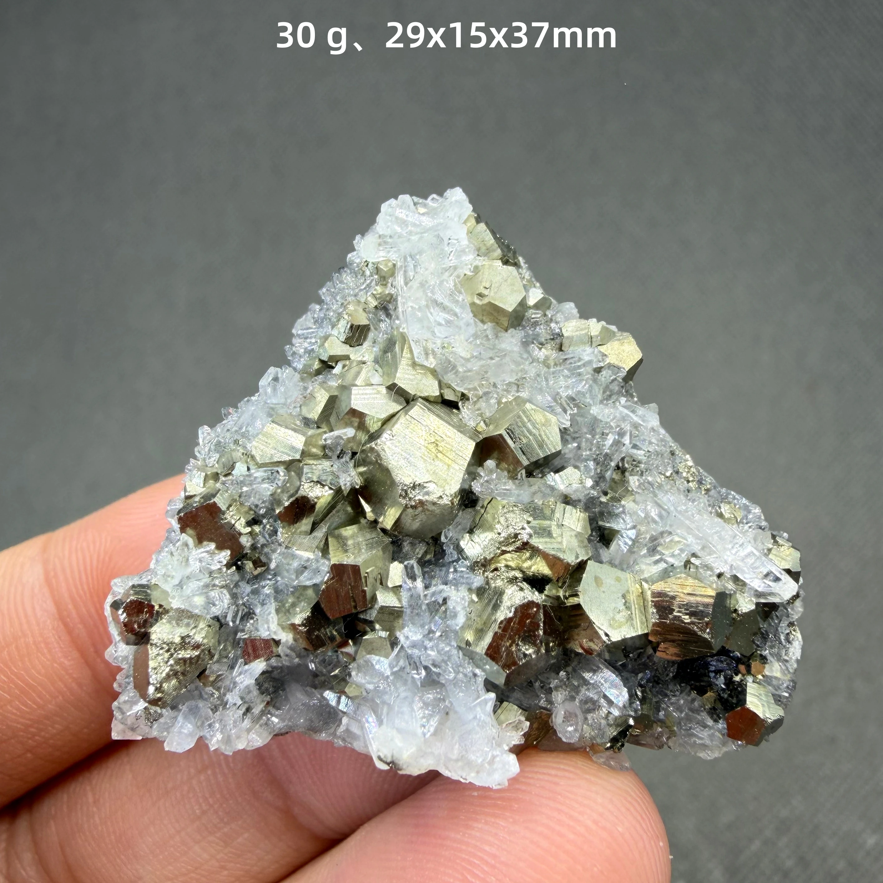 Natural Polyhedral Pyrite with Quartz mineral specimen + healing quartz crystals and stones rock view 6