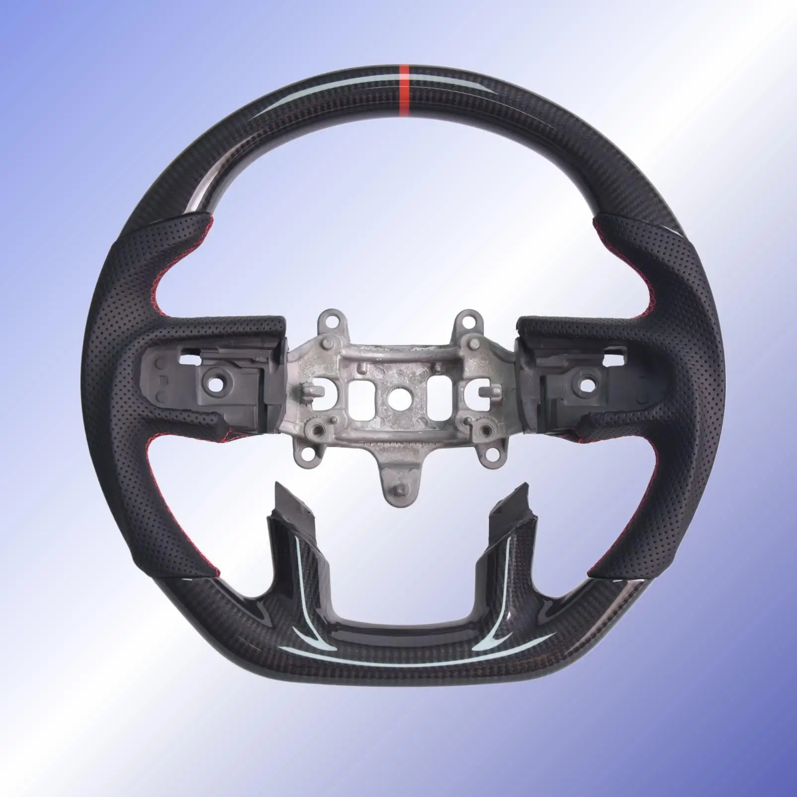 Glassy Carbon Fiber Steering Wheel Perforated Leather For Dodge RAM TRX 1500 18-24 Models D-Shaped Flat Bottom
