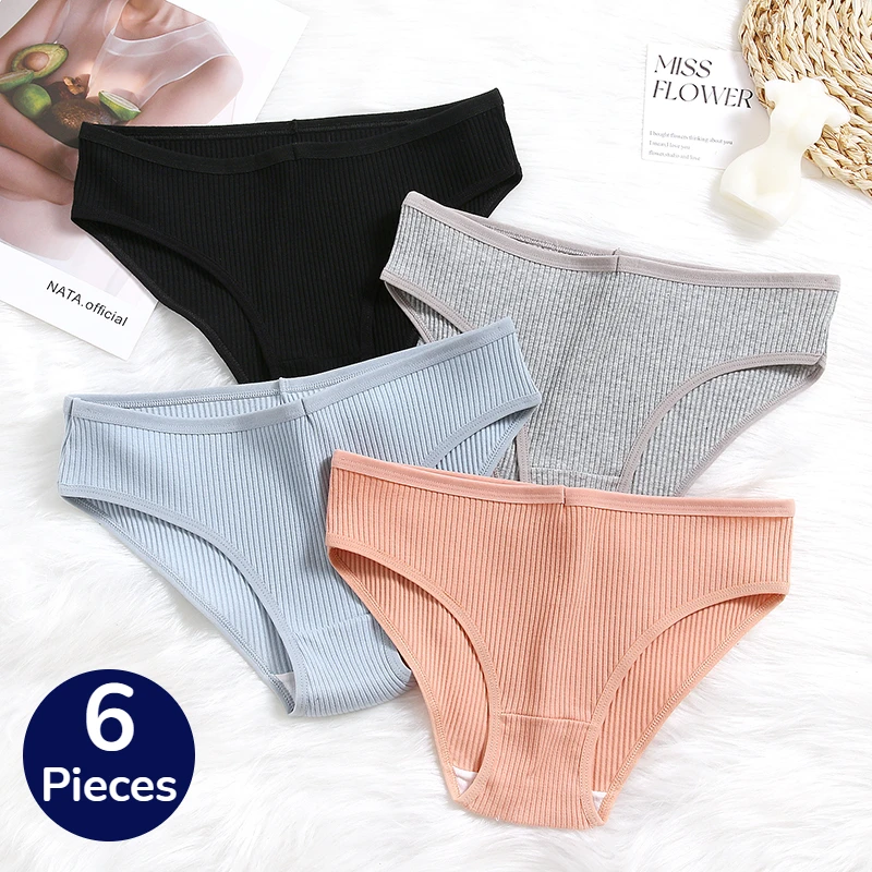 BZEL 6PCS/Set Cotton Women\'s Panties Breathable Female Underwear Striped Comfortable Briefs Soft Cozy Lingerie Simple Underpants