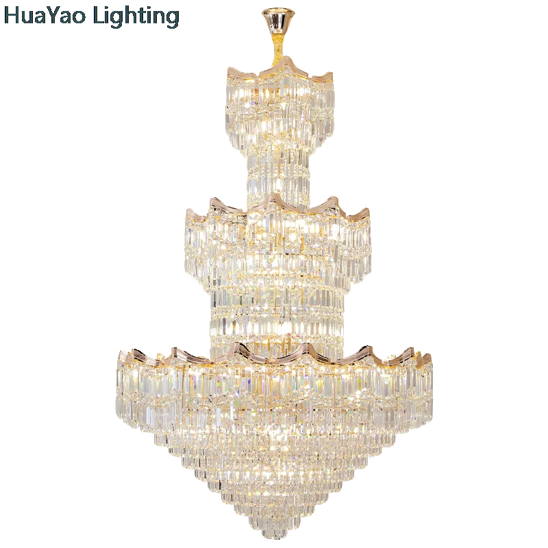 Light Luxury Duplex Living Room Chandelier Luxury Atmosphere Villa Self-Built House Jump Floor Staircase Rotating Crystal Light