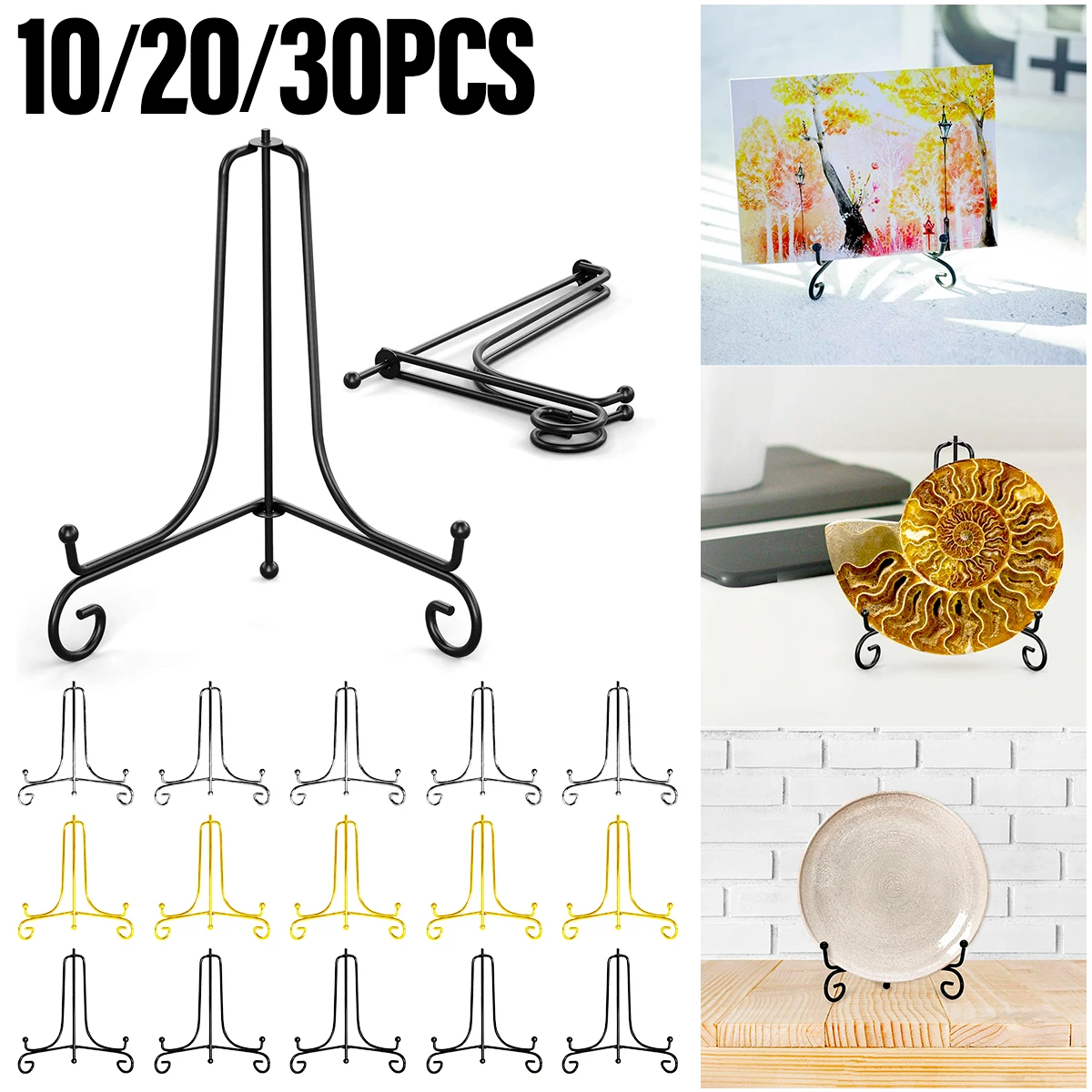 

10/20/30Pcs Iron Display Stands Black Easel Plate Holder Display Stands for Pictures Frame Photo Decor Dish Tablets Tabletop Art