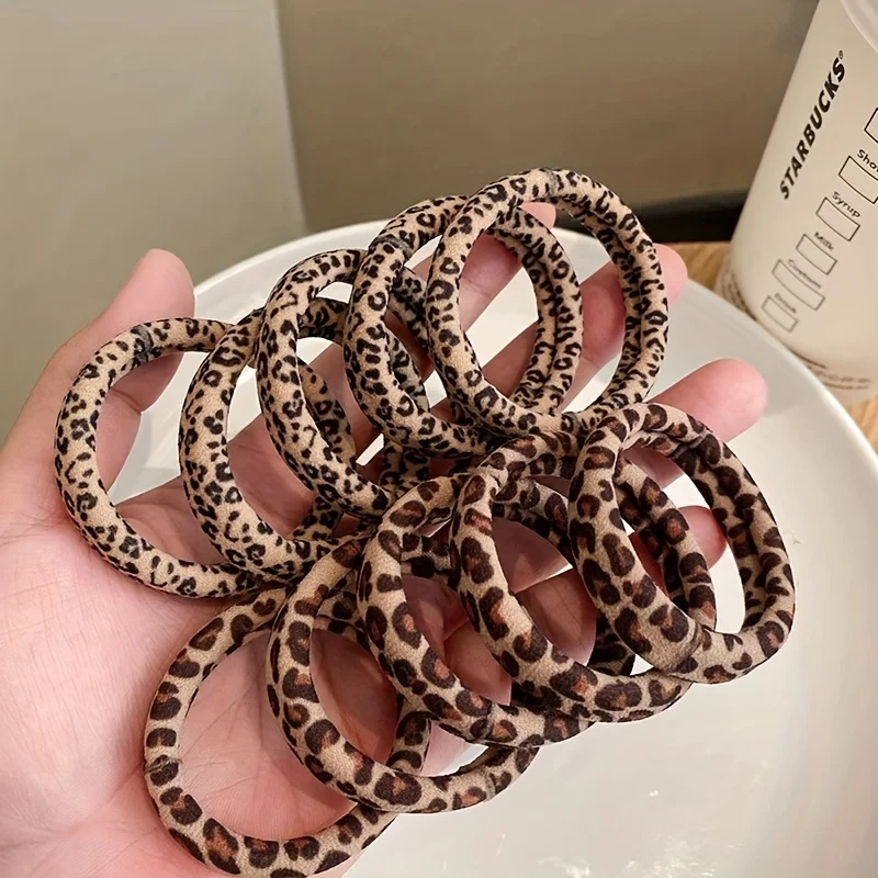 

5PC/Set High Elastic Leopard Rubber Band Ponytail Tie Hair Rope for Women Simple Nylon Hair Ring Head Rope Hair Accessories