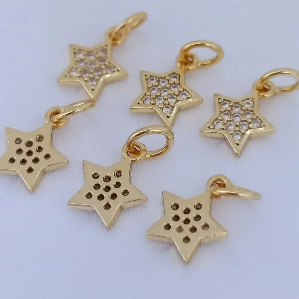 

18K Gold-plated Beads Inlaid Zircon Star-shaped Pendant Outer Diameter 10mm Five-pointed Star Handmade Diy Jewelry Accessory