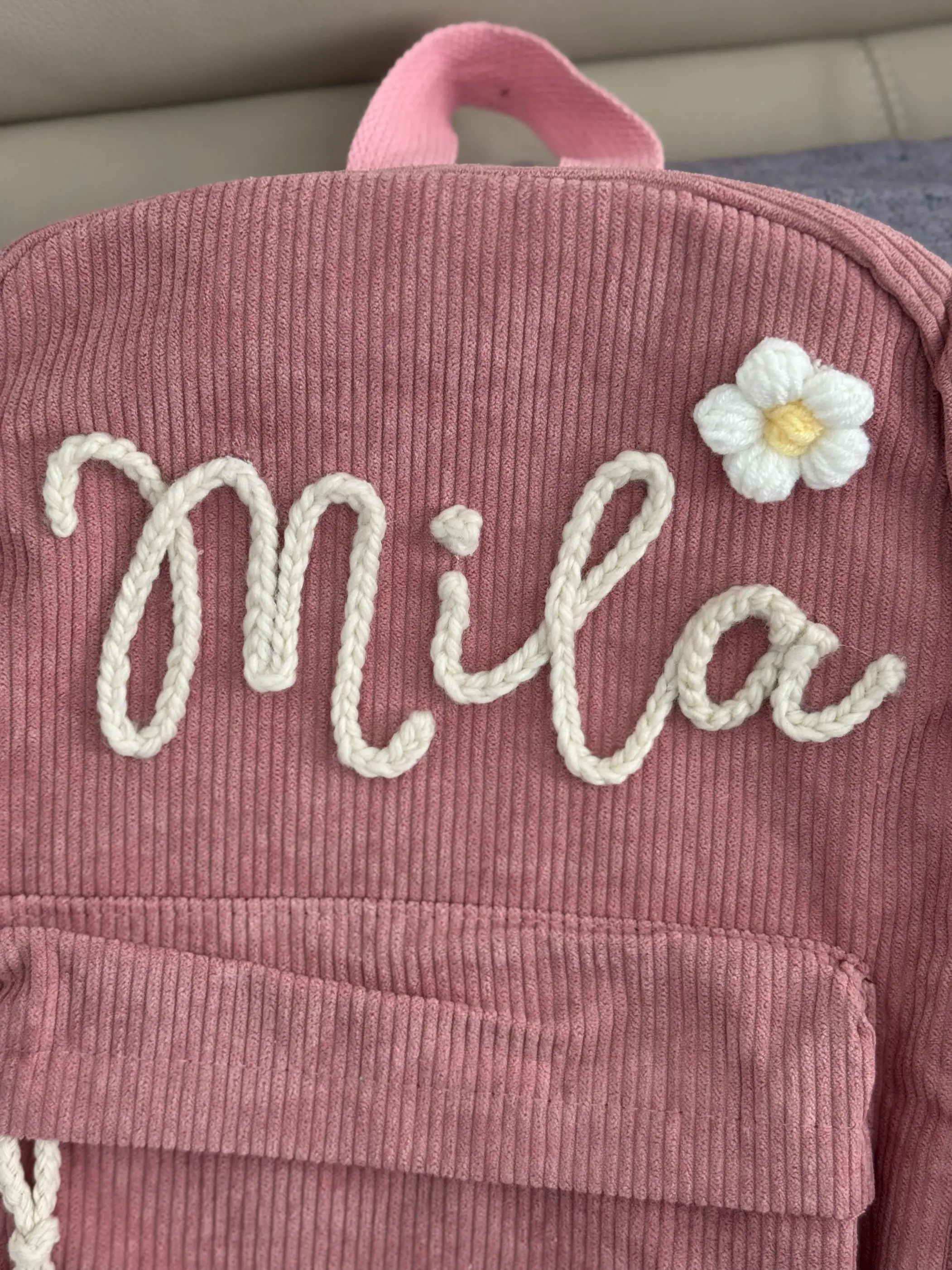 Personalized Hand-Embroidered Corduroy Backpack | Embroidered School Bag for Kids | Child's Toddler Backpack