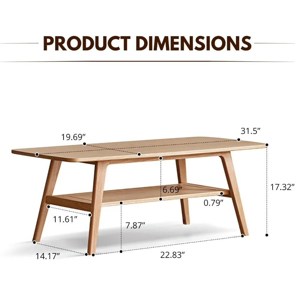 Modern Two-Tier Oak Coffee Table with Storage Shelf for Living Rooms, Apartments, and Offices