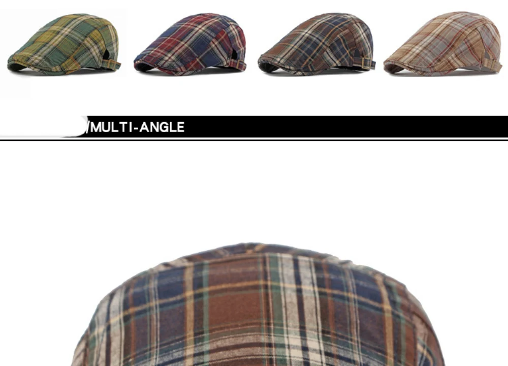 HT4376 Berets Männer Frauen Vintage Plaid Baskenmütze Männlich Weiblich Einstellbare Flache Kappe Retro Frühling Sommer Kappe Baskenmütze Hüte für Männer Frauen – Detail 5