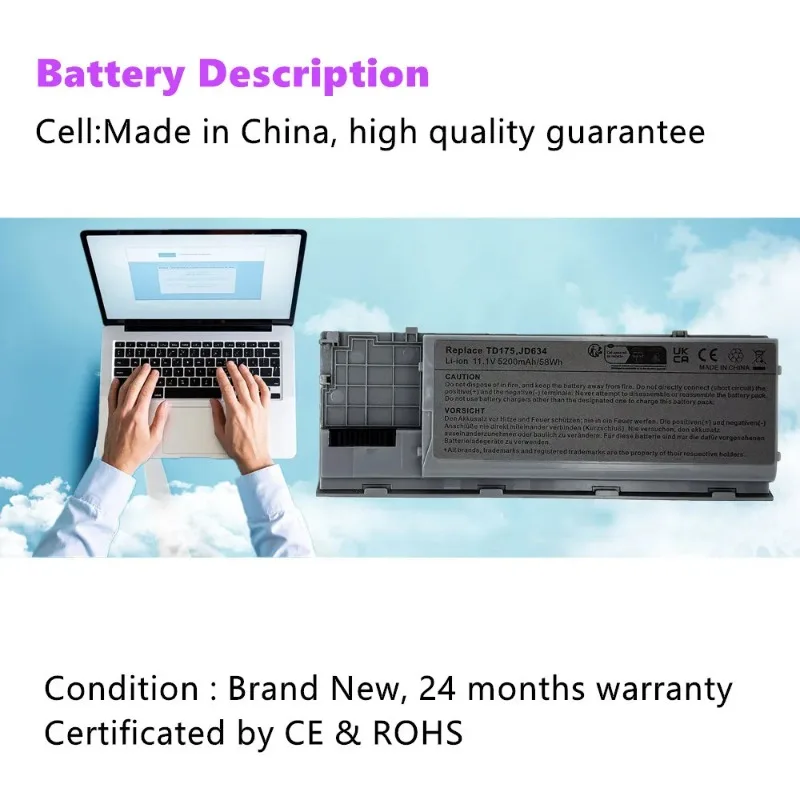 Laptop Battery for Dell Latitude D620 D630 D630c Precision M2300 Latitude D630 UD088 TG226 TD175 PC764 FG442 KD492